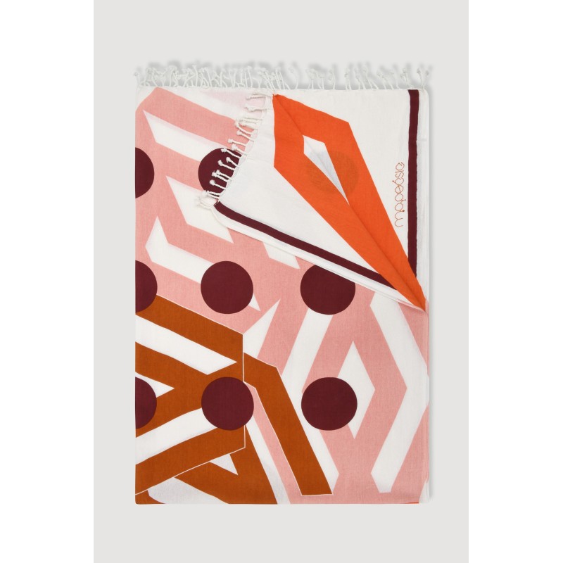 Fouta en coton graphique Bloom orange/ Mapoésie
